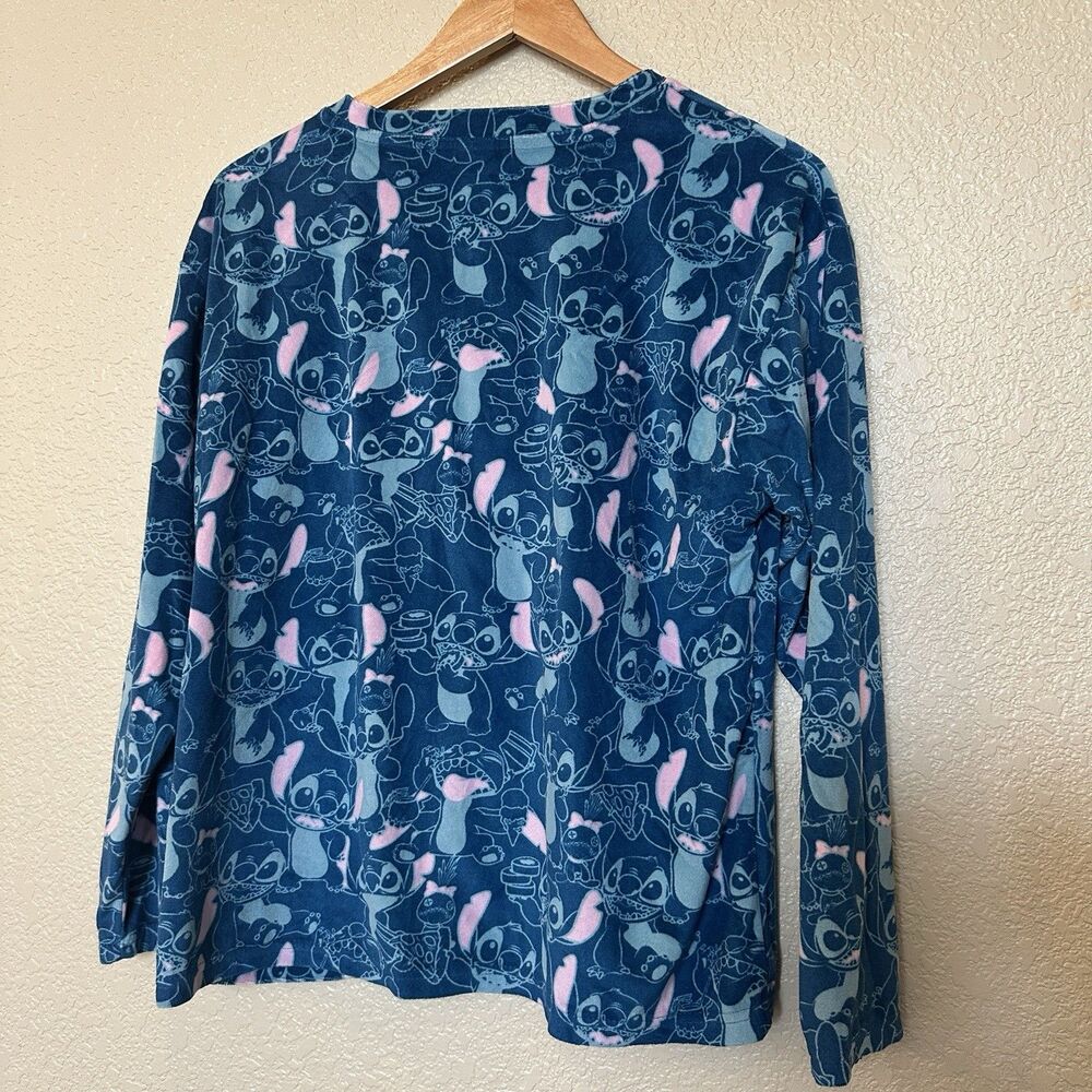 Disney‎ Lilo and Stitch Pajama Top Shirt Women Size M 8-10 Blue Pink Long Sleeve - Picture 5 of 5